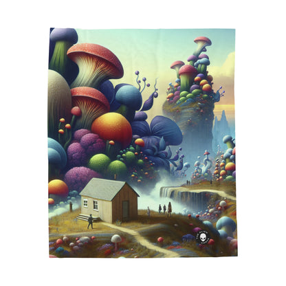 "Giant Flora and Miniature Villages: A Dreamy Wonderland" - The Alien Velveteen Plush Blanket