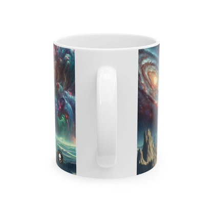 "Explorando el reino celestial": taza de cerámica alienígena de 11 oz