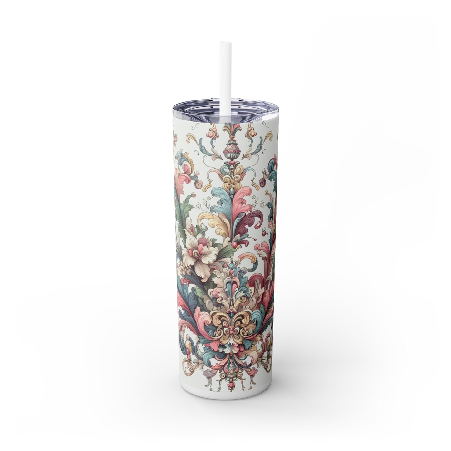 "Elegancia encantada: una velada en el jardín rococó" - Vaso estrecho con pajita de Alien Maars® de 20 oz Rococó