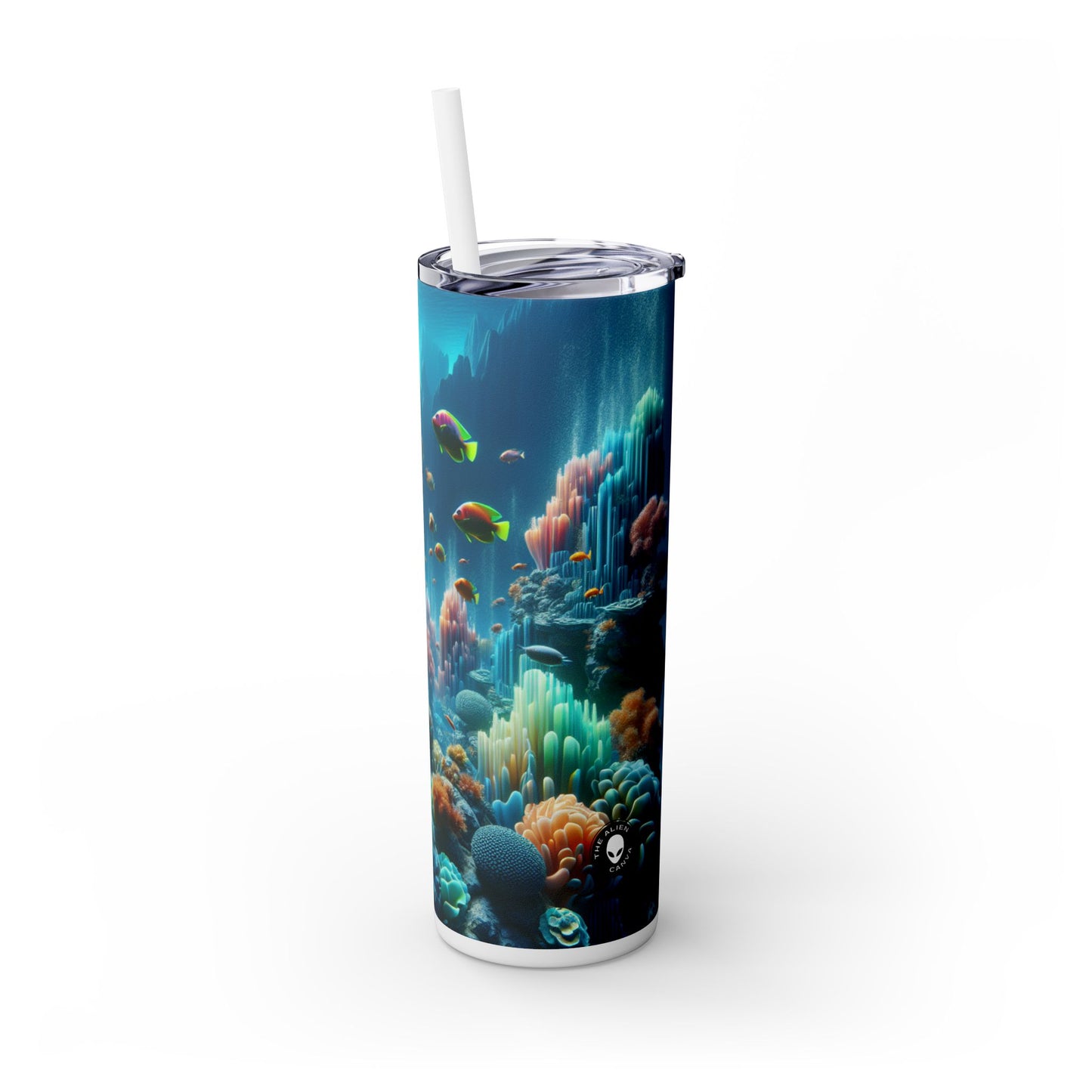 "Neon Reef: A Surreal Underwater Symphony" - The Alien Maars® Skinny Tumbler with Straw 20oz