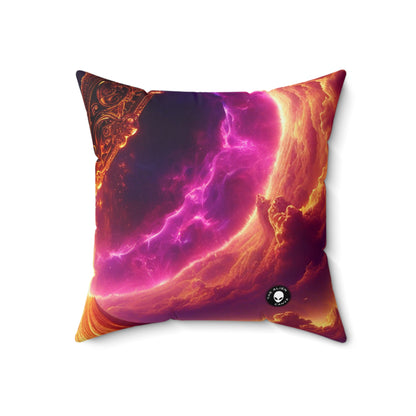 "Ring of Doom: A Surreal Descent." - The Alien Spun Polyester Square Pillow