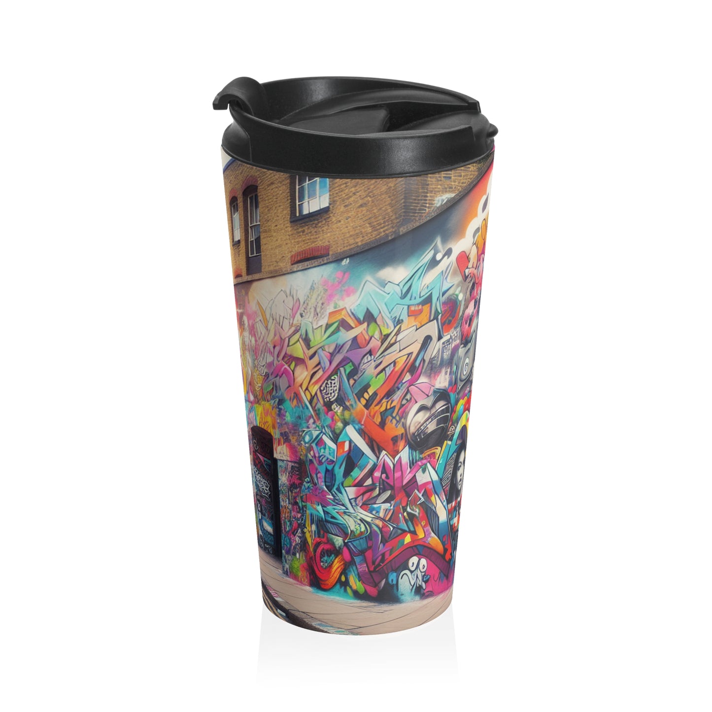 "Neon Horizon: The Vibrant Future Metropolis" - The Alien Stainless Steel Travel Mug Street Art / Graffiti