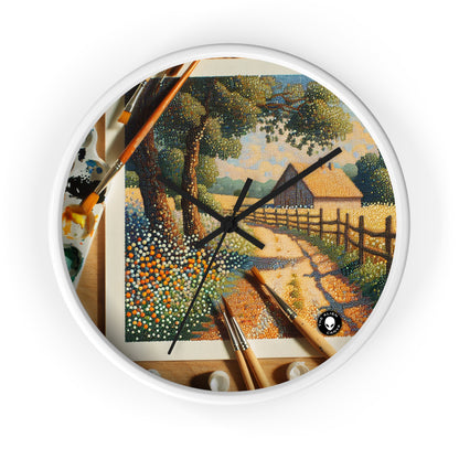 "Autumn Bliss: Pointillism Forest" - The Alien Wall Clock Pointillism