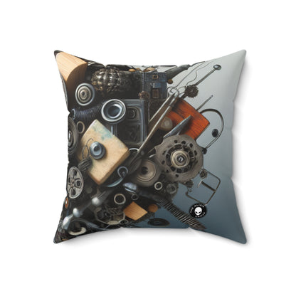 "Nature's Tapestry: Assemblage Art Piece"- The Alien Spun Polyester Square Pillow Assemblage Art