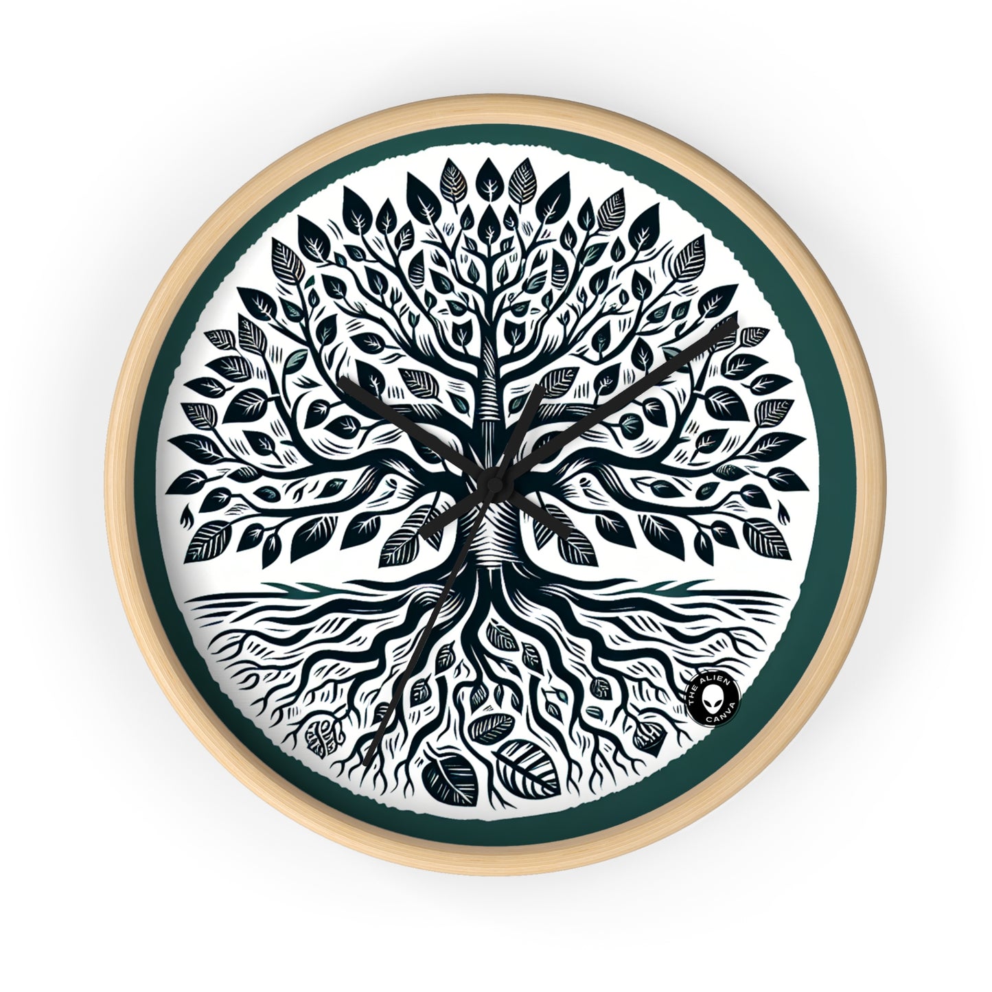 "Modern Woodcut Family Tree" - The Alien Wall Clock Woodcut Printing