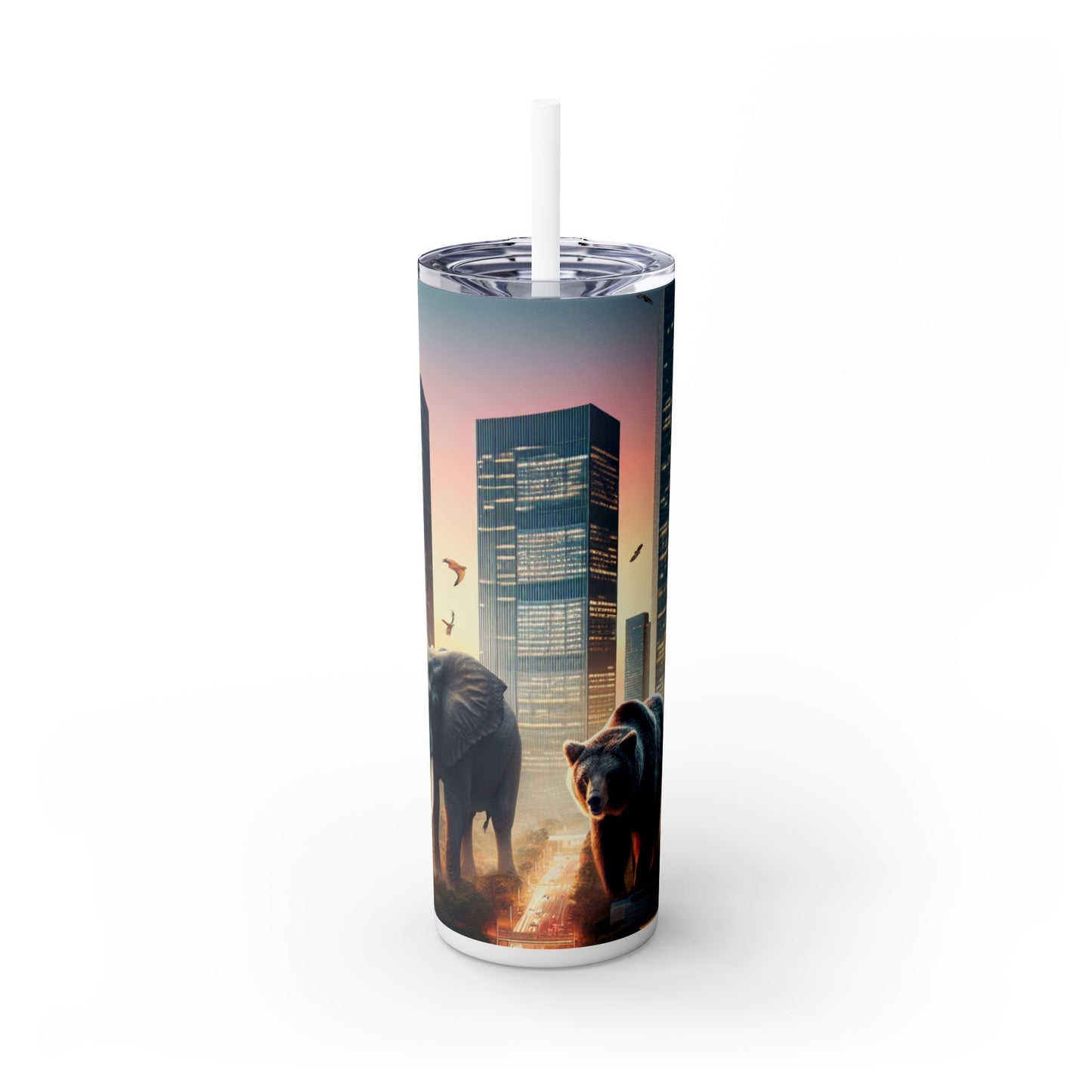 "Urban Zoology: A Surreal Cityscape" - The Alien Maars® Skinny Tumbler with Straw 20oz