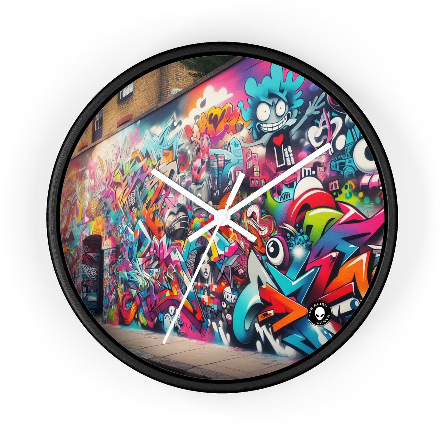 "Neon Horizon: La vibrante metrópolis del futuro" - El reloj de pared alienígena Arte callejero / Graffiti