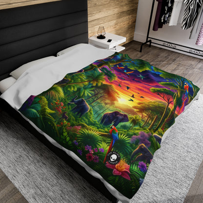 "Sundown in the Wild: A Rainbow Jungle Adventure" - The Alien Velveteen Plush Blanket