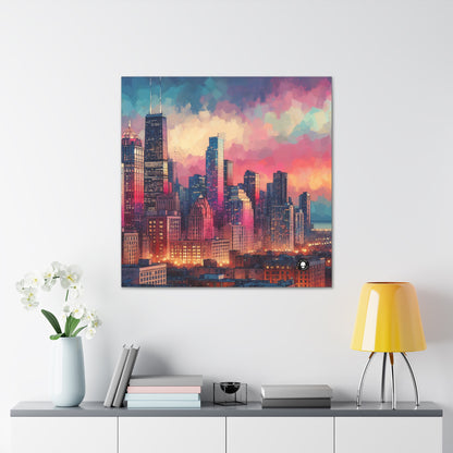 "Reflejos oscuros: horizonte de la ciudad al atardecer" - The Alien Canva