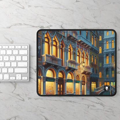 "Noche veneciana: una escena callejera luminosa" - The Alien Gaming Mouse Pad Escuela veneciana