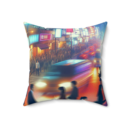 "Neon Night Street"- The Alien Spun Polyester Square Pillow