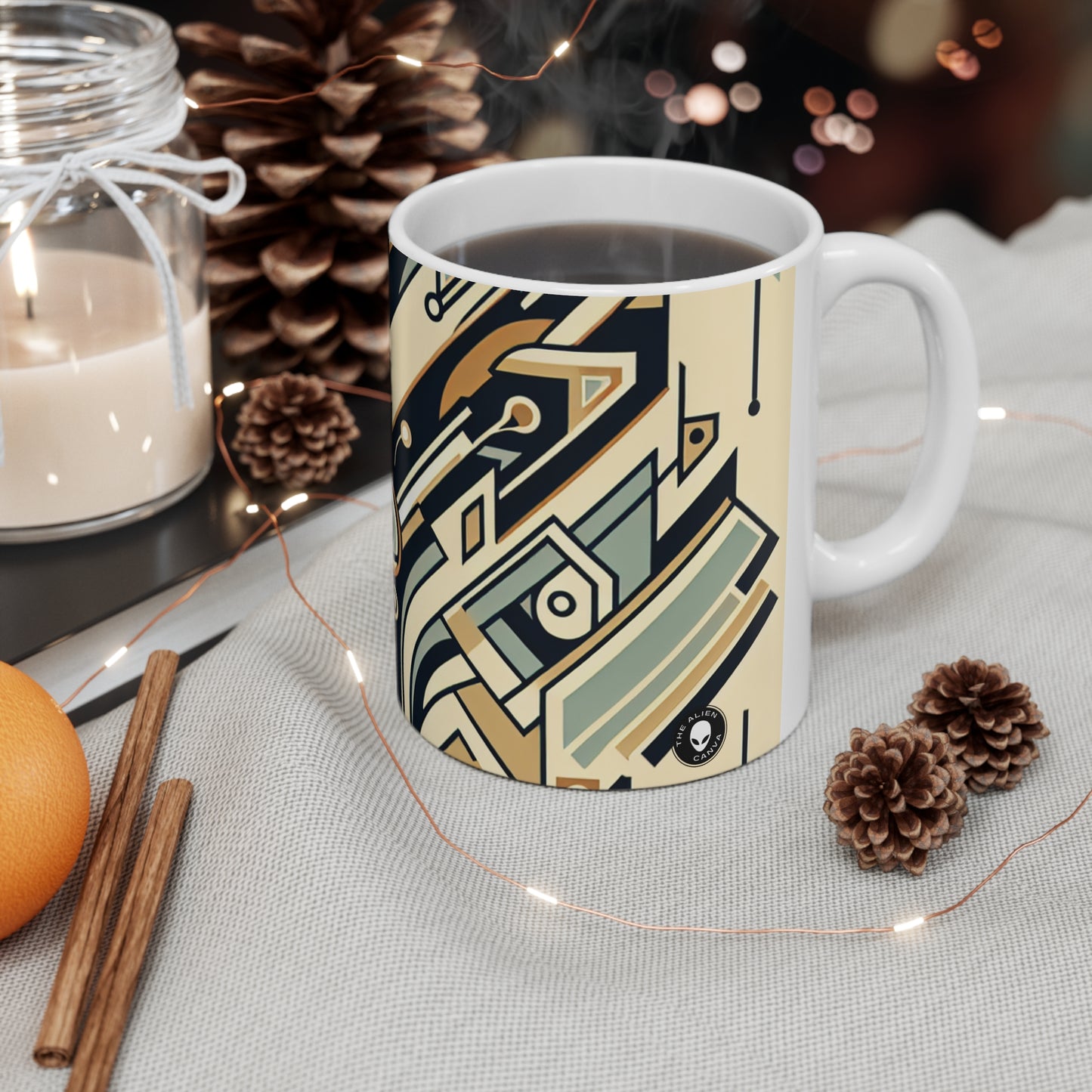 "Nuits glamour : un paysage urbain Art déco" - La tasse en céramique Alien 11oz Art déco