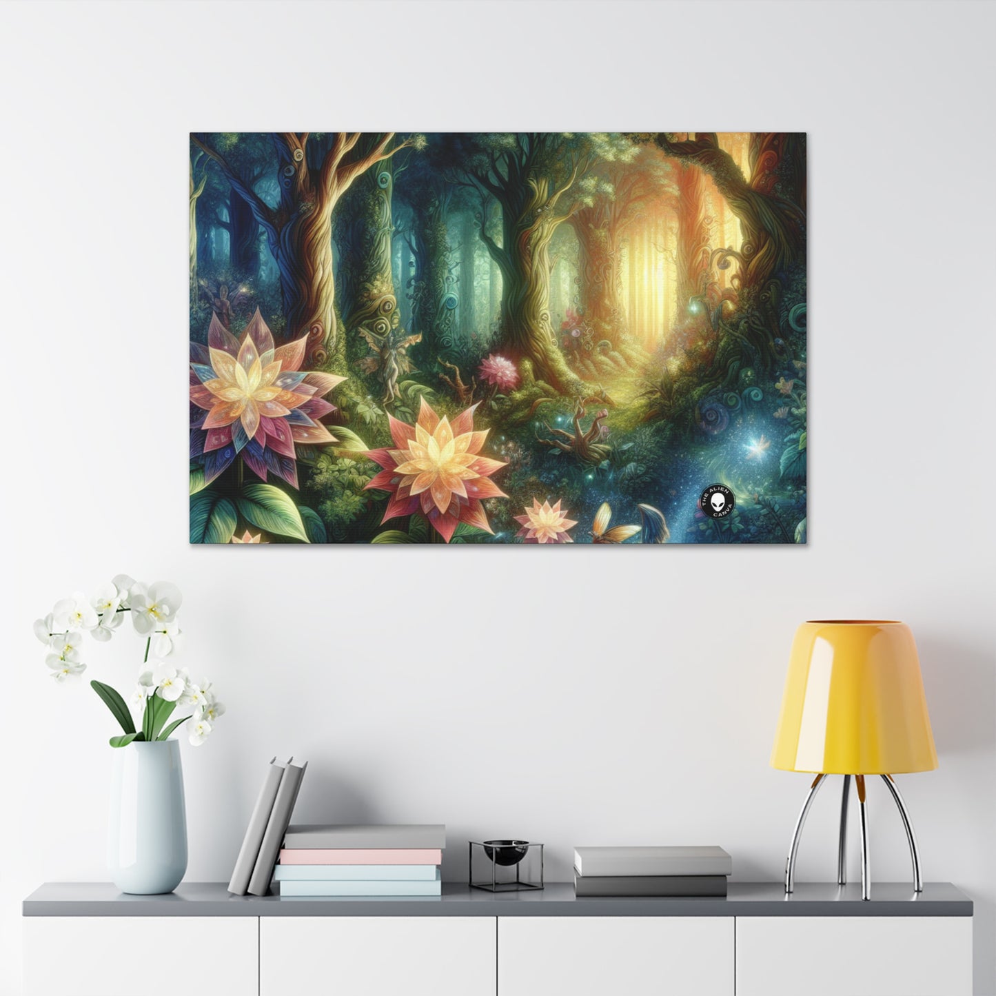 Bosque encantado: flores brillantes y seres místicos - The Alien Canva