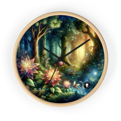 Enchanted Woodland: Glowing Blossoms and Mystical Beings - The Alien Wall Clock