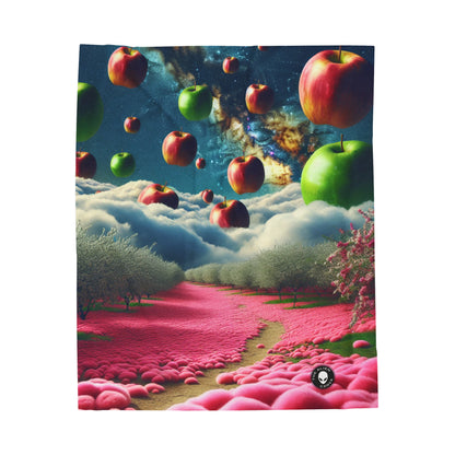 "Apple Sky and Pink Flower Carpet: A Surreal Landscape" - The Alien Velveteen Plush Blanket