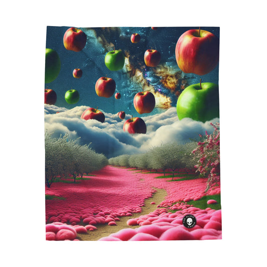 « Ciel de pomme et tapis de fleurs roses : un paysage surréaliste » - La couverture en peluche Alien Velveteen