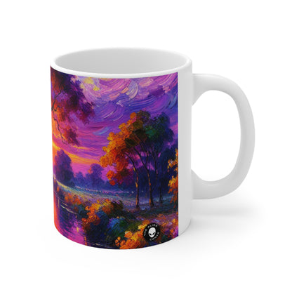 "Bulevares de iluminación: un vibrante paisaje urbano postimpresionista" - The Alien Ceramic Mug 11oz Postimpresionismo