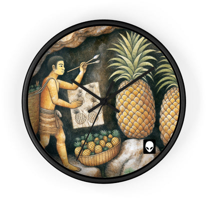 "Récolte d'ananas" - Le style de peinture rupestre de l'horloge murale extraterrestre