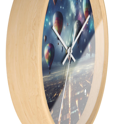 "Starry Night Voyage: Hot Air Balloons Over the City" - The Alien Wall Clock