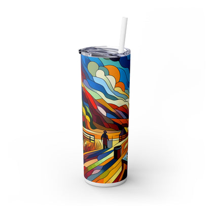 "Futuristic Neon Cityscape" - The Alien Maars® Skinny Tumbler with Straw 20oz Hard-edge Painting