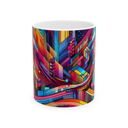 "Neon Metropolis : Un paysage urbain futuriste" - La tasse en céramique Alien 11oz Art numérique