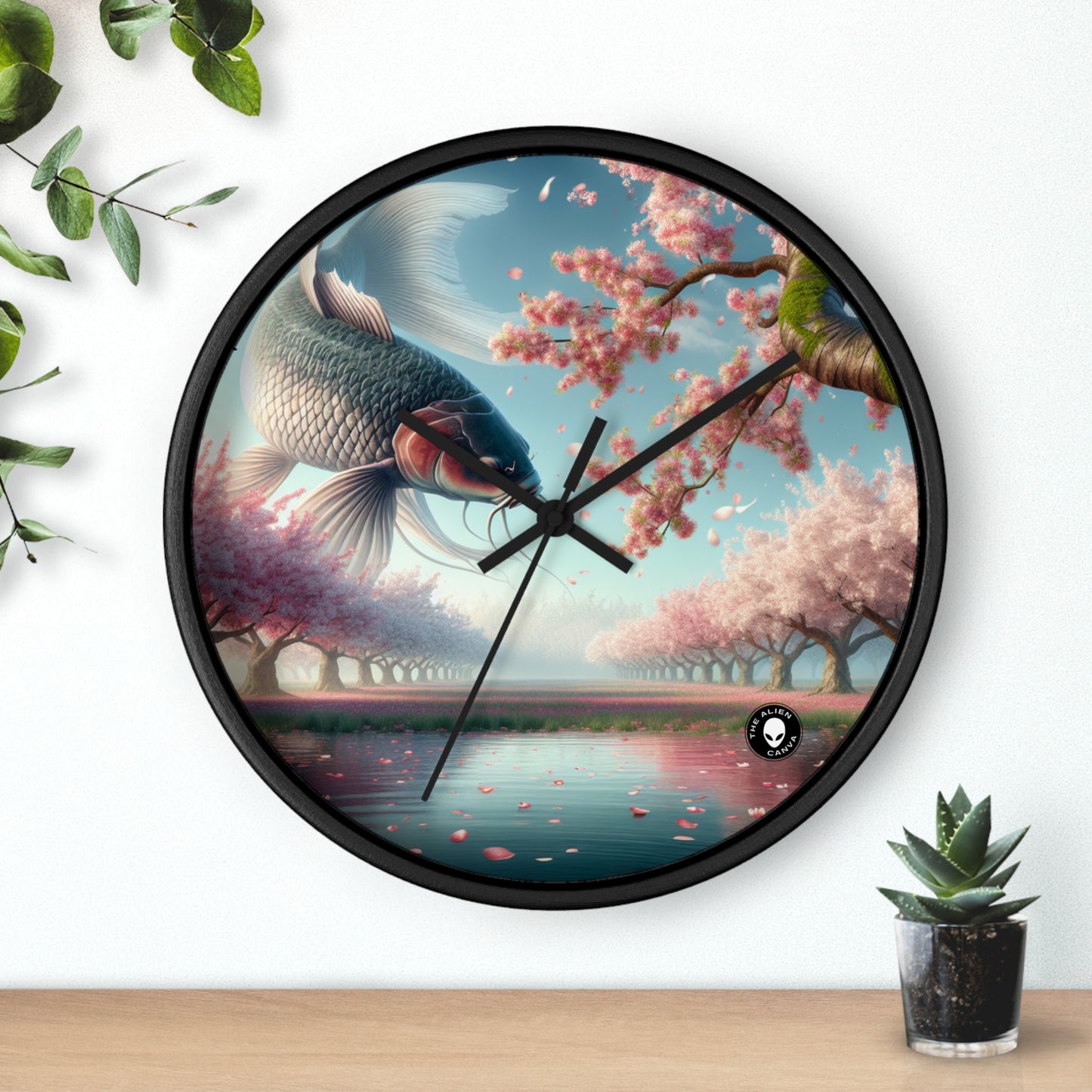 "Peces Koi en flores de cerezo: la belleza de la naturaleza" - El reloj de pared extraterrestre