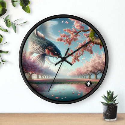 « Poissons Koi dans les fleurs de cerisier : la beauté de la nature » – L'horloge murale Alien