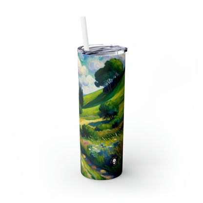 "Mystical Morning: A Post-Impressionist Journey into a Vibrant Dawn" - The Alien Maars® Skinny Tumbler with Straw 20oz Post-Impressionism