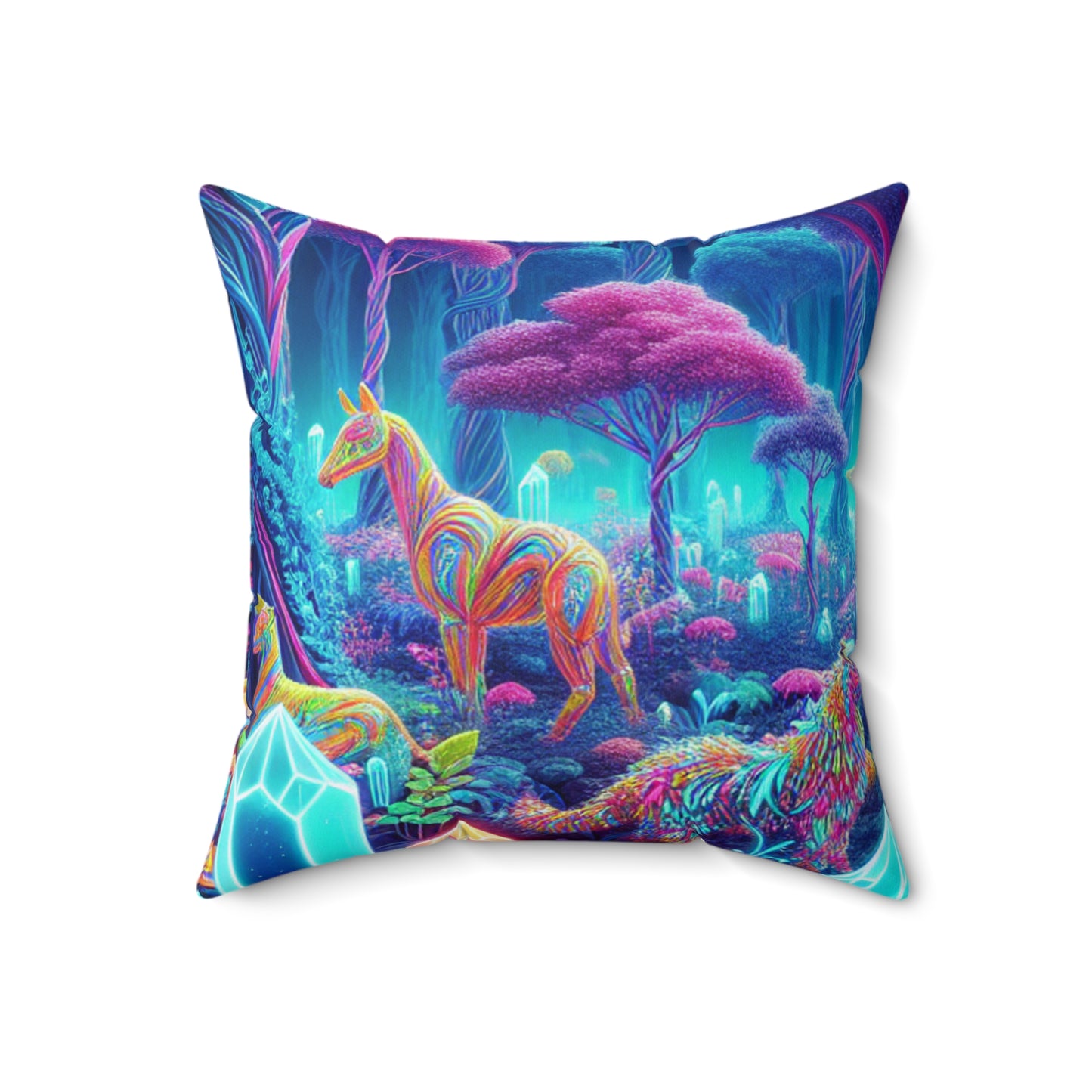 "Glowing Enchantment: Neon Forest"- The Alien Spun Polyester Square Pillow