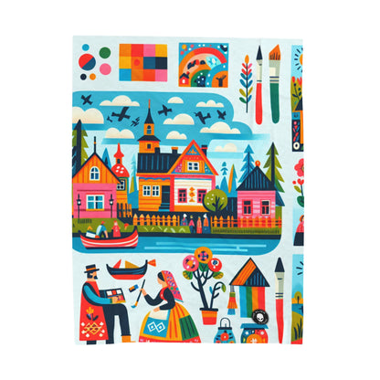 "Whimsical Village: A Folk Art Fairytale" - The Alien Velveteen Plush Blanket Folk Art