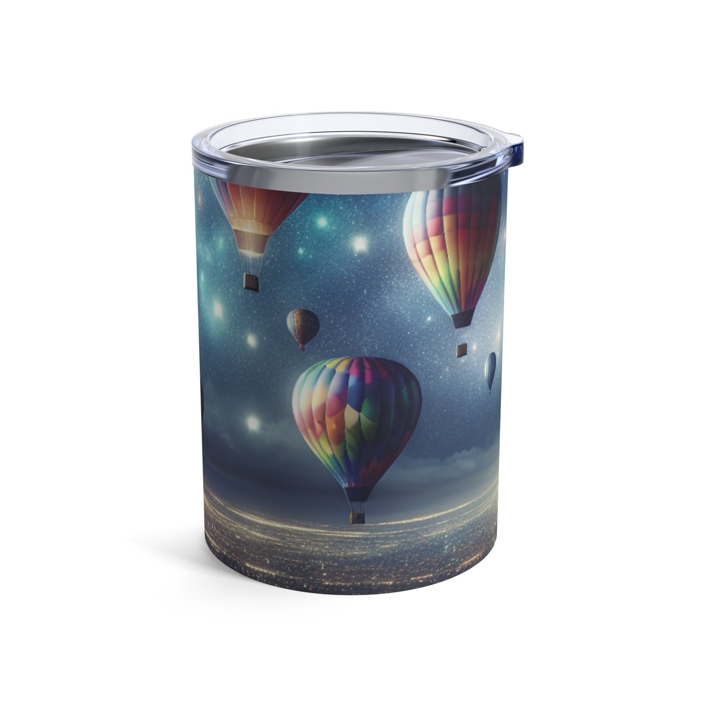 "Viaje nocturno estrellado: globos aerostáticos sobre la ciudad" - Vaso Alien de 10 oz