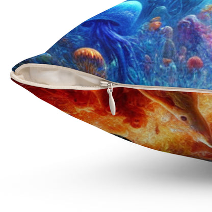 "Glowing Coral Dance Party"- The Alien Spun Polyester Square Pillow