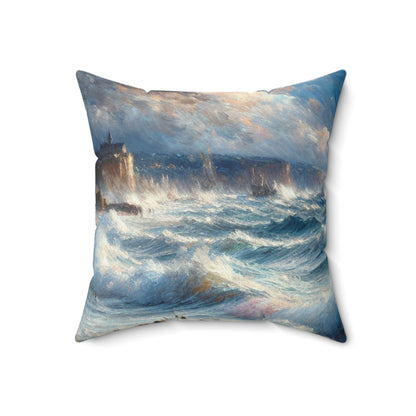 "Storm-Tossed Seas" - The Alien Spun Polyester Square Pillow Impressionism