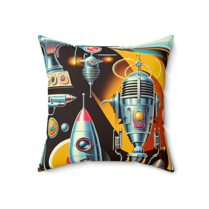 "Neon Deco: Una utopía retrofuturista" - La almohada cuadrada de poliéster hilado alienígena retrofuturismo