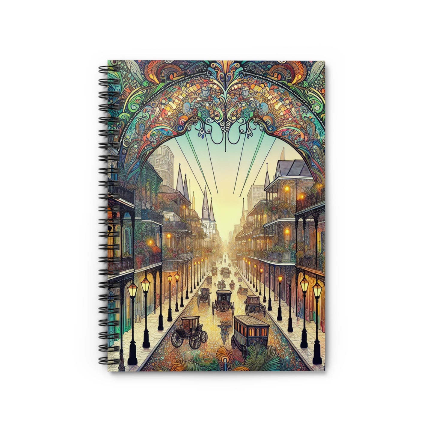 "Vivid Splendor: A Picture of New Orleans's French Quarter" - The Alien Spiral Notebook (Ruled Line) Art Nouveau Style