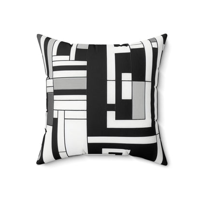 "De Stijl en blanco y negro" - La almohada cuadrada de poliéster hilado alienígena estilo De Stijl