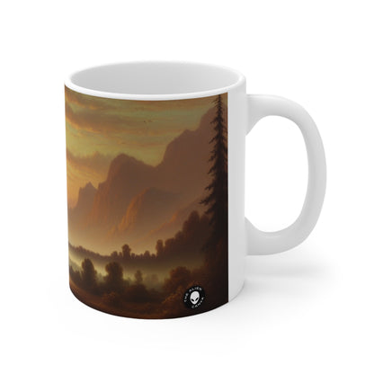 "Matin brumeux : Tonalisme serein sur un lac tranquille" - La tasse en céramique Alien 11oz Tonalisme