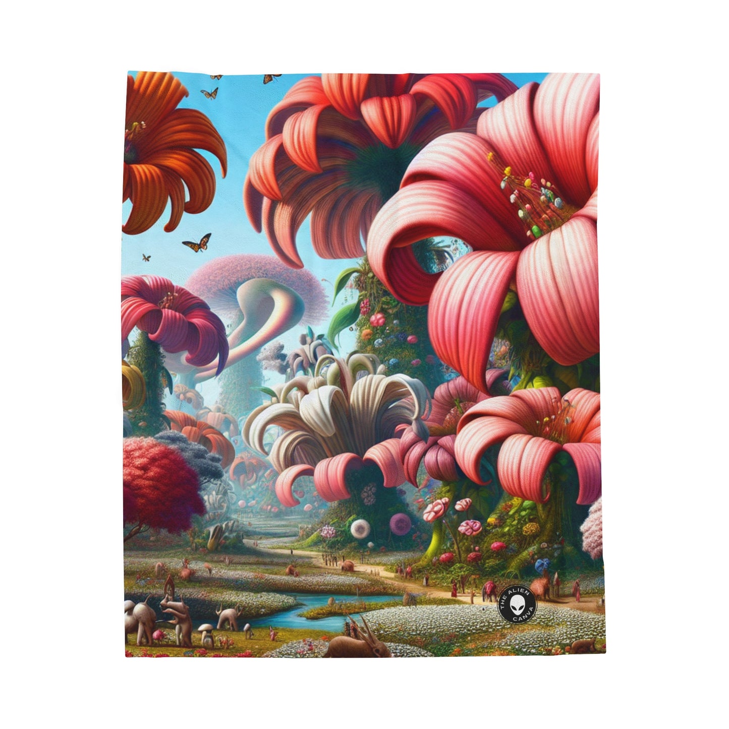 « Jardin fantaisiste : grandes fleurs et petites créatures » - La couverture en peluche Alien Velveteen