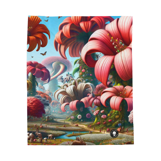 "Fanciful Garden: Big Blooms and Little Creatures" - The Alien Velveteen Plush Blanket