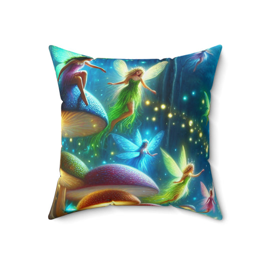 "Fairy Dance in the Glowing Forest"- The Alien Spun Polyester Square Pillow