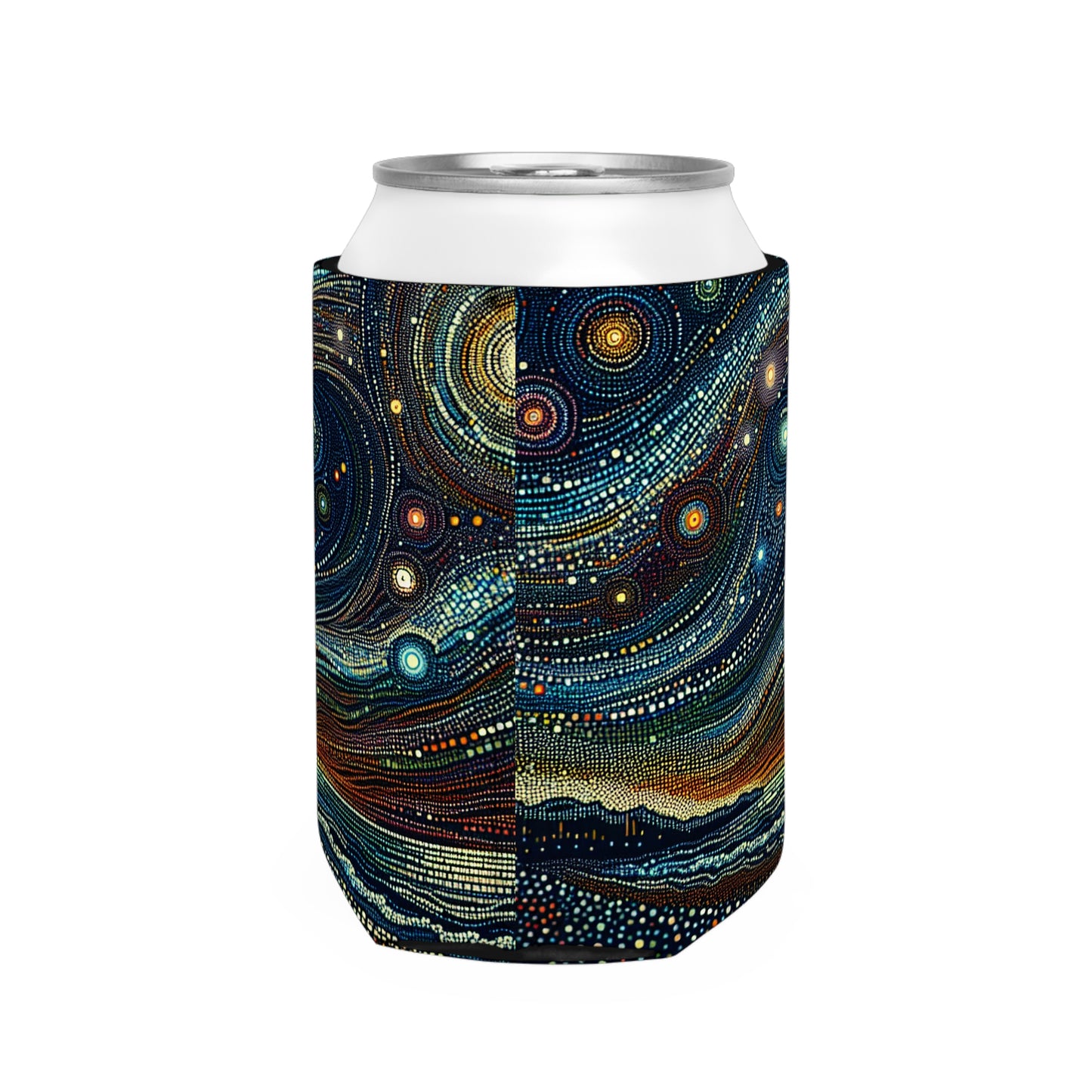 "Starry Dots: A Celestial Mosaic" - The Alien Can Cooler Sleeve Pointillism