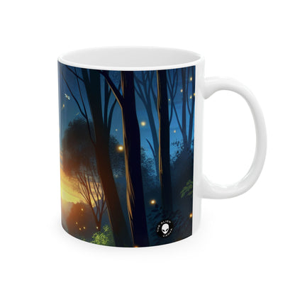 « Crépuscule enchanté : lucioles dans la forêt » – Tasse en céramique Alien 11 oz