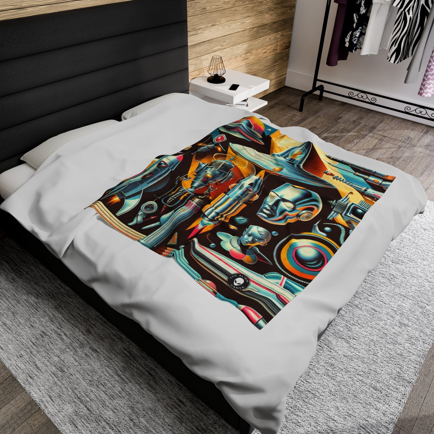 "Neon Deco: A Retro-Futuristic Utopia" - The Alien Velveteen Plush Blanket Retro-futurism