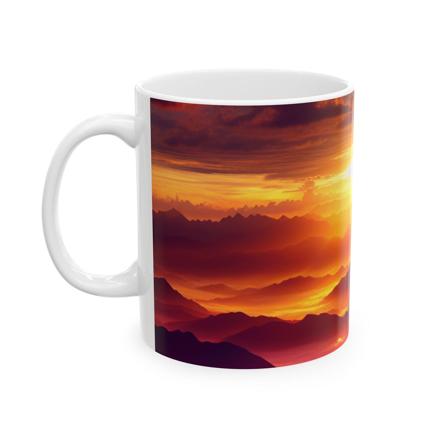 "Dawning Peaks: A Mountain Sunrise" - The Alien Ceramic Mug 11oz