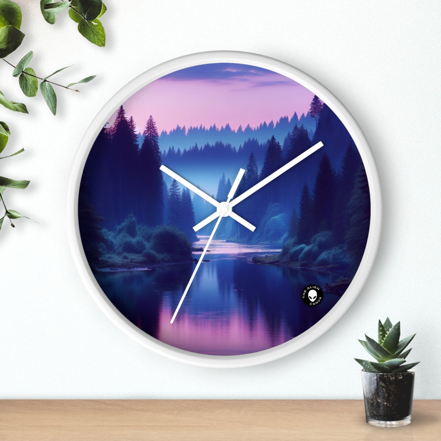 "Twilight Tranquility: Forest River Reflections" - The Alien Wall Clock