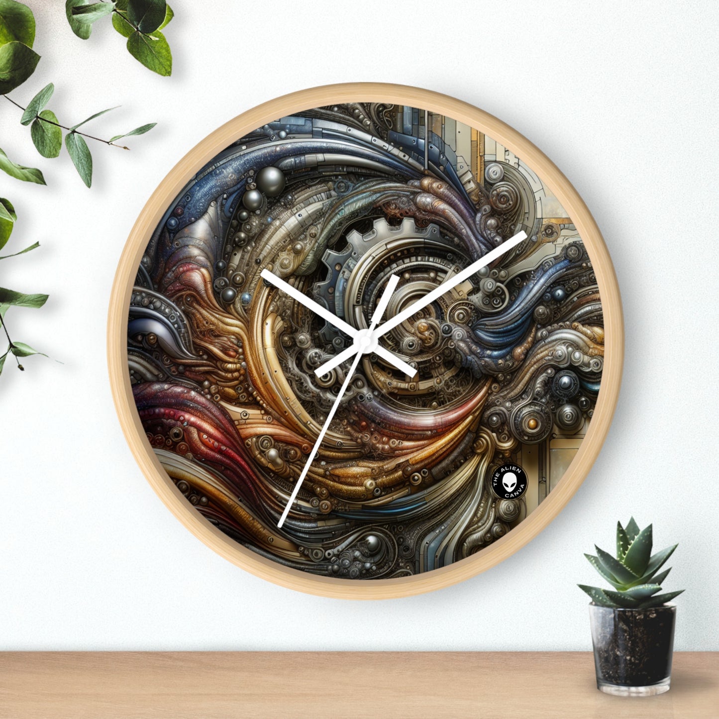 "Paisaje urbano biomecánico: fusión armoniosa" - El reloj de pared alienígena Arte biomecánico