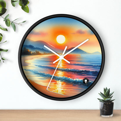 "Amanecer en la playa" - El reloj de pared alienígena Pintura en acuarela