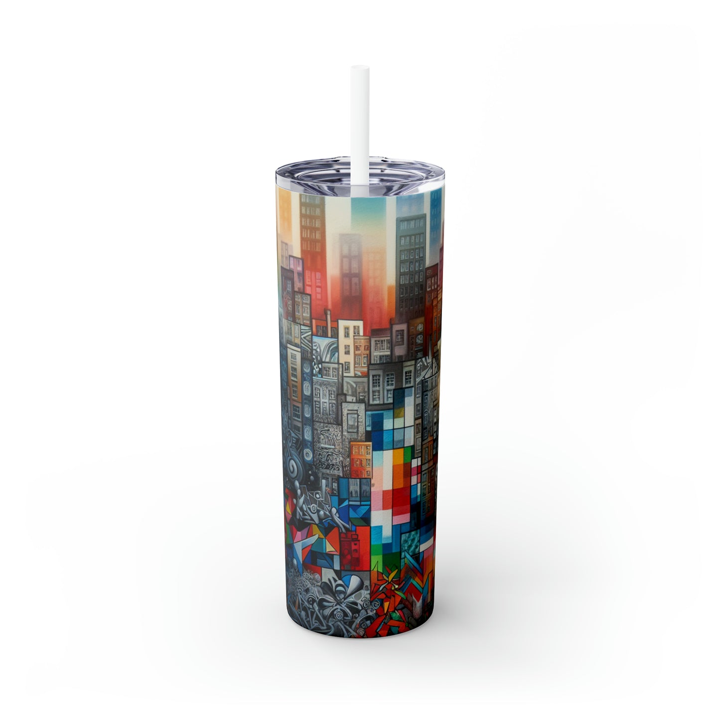 "Revolting Renaissance: A Vibrant Urban Uprising" - The Alien Maars® Skinny Tumbler avec paille 20oz Street Art / Graffiti