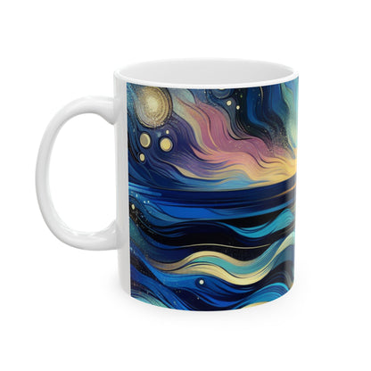 "Majestad de medianoche: Reflexiones abstractas del océano" - Taza de cerámica alienígena de 11 oz