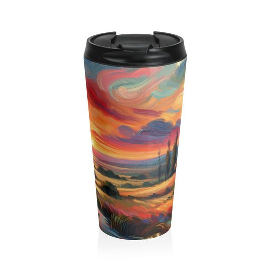 "Harmonious Vistas: A Post-Impressionist Celebration of Nature and Rural Life" - The Alien Stainless Steel Travel Mug Post-Impressionism